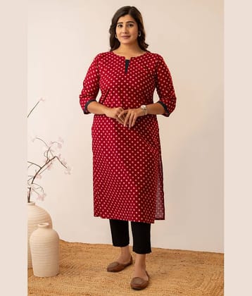 AMTHI Women 100% Cotton Printed Straight Kurti ( Red )