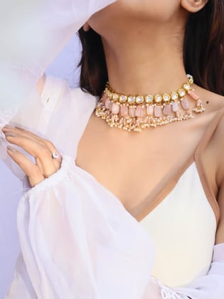 Fareen Pink Kundan Necklace-Pink