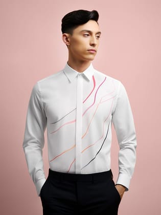 Printed Party Wear White Shirt-WHITE / S