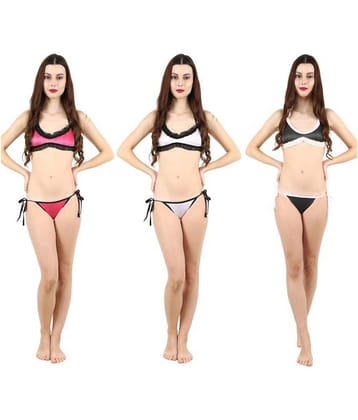 D Naked Poly Satin Women's Bra & Panty Set ( Multi Color )