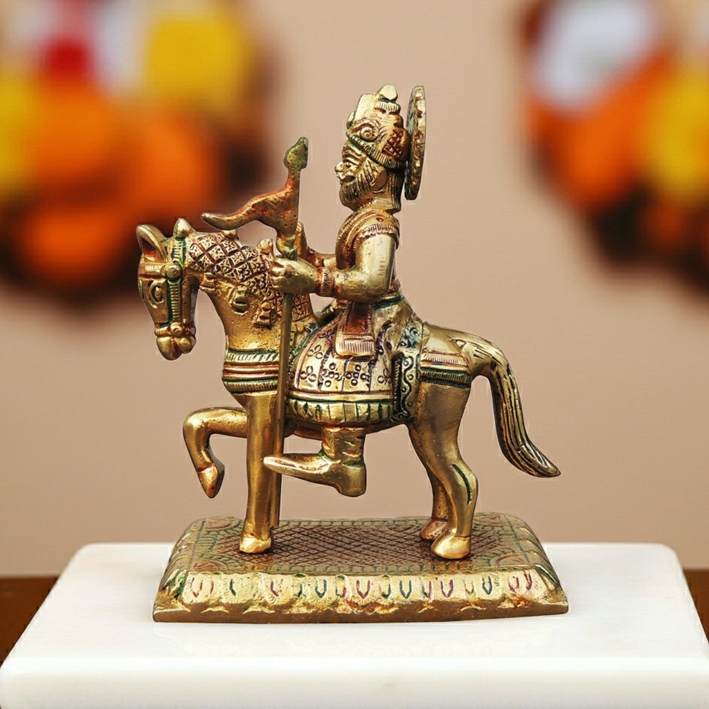 Brass Jaharveer Baba Ji Idol | Folk Deity Decor, Height : 6 Inch (BSMAS1756 C)