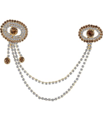 SILVER SHINE  Traditional Gold Plated Exlusive Golden and White Diamond Studded Designer Wedding Brooch For Unisex Jewellery