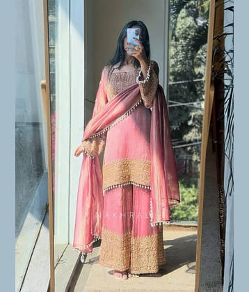 YASHASVI ENTERPRISE Women Silk Embroidered Ethnic Motifs Kurti With Patiala Salwar ( Pink )