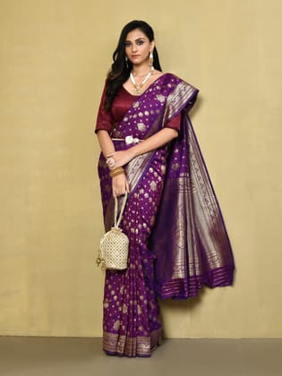 Purple  banarasi  Silk Saree