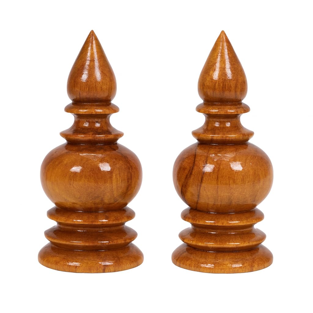 Polished � Small Wooden Pooja Kalash (Pack of 2) � 3 Inch Height, 1� Inch Base � Natural Grain Finish | Traditional ???? ???? for Home Temple, Mandir, Rituals & Festival Decoration