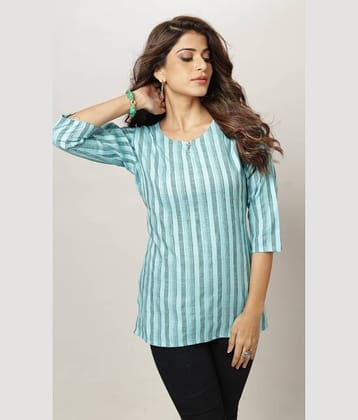 anushansa Women's Cotton Blend Printed Straight Kurti - ( Light Blue )