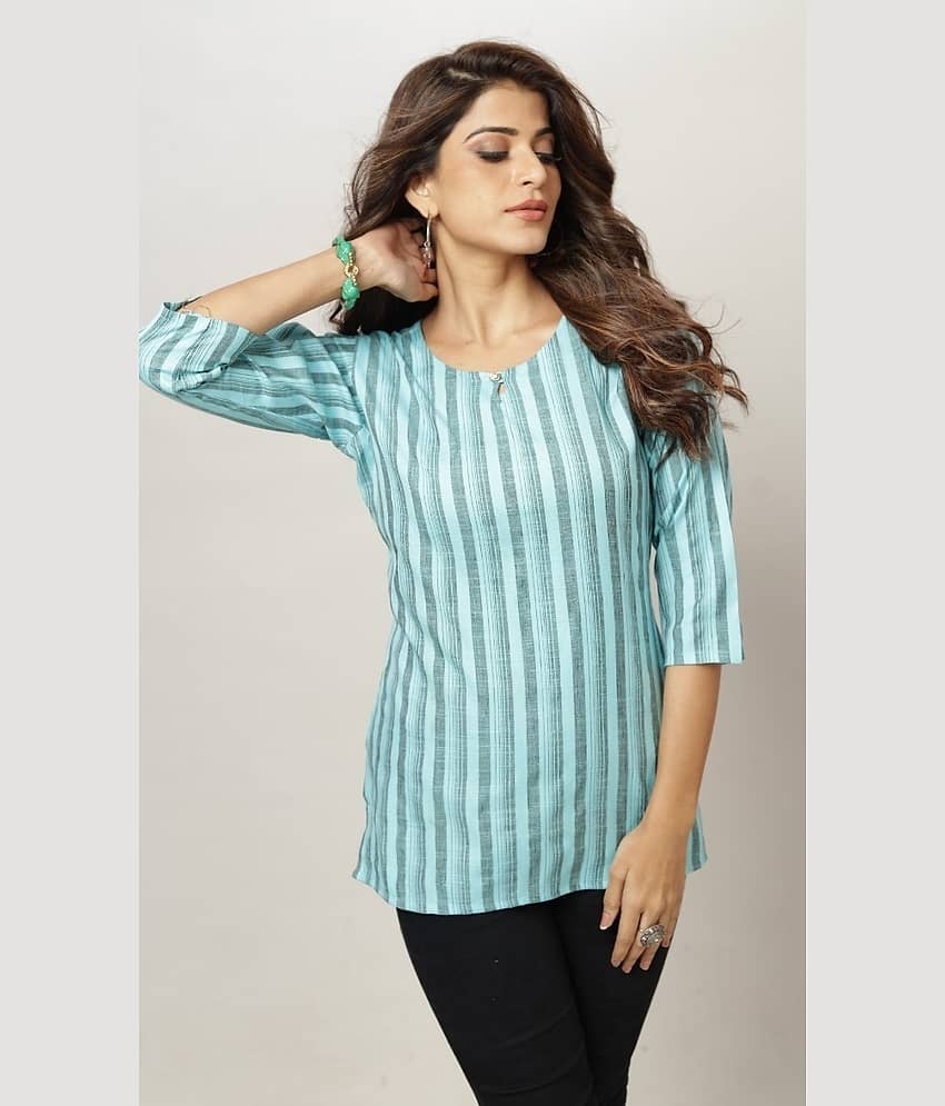 anushansa Women's Cotton Blend Printed Straight Kurti - ( Light Blue )