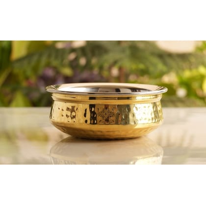 Handcrafted Pure Steel Brass Hammered Design Handi, Servware, Tableware-500ML