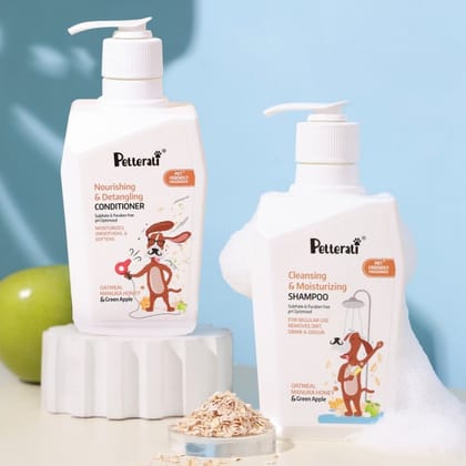 Petterati Dog Grooming Combo Pack Cleansing & Moisturizing Shampoo 400ml with Nourishing Detangling Conditioner 400ml Sulphate & Paraben Free