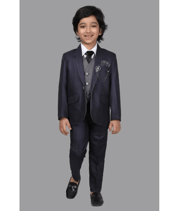DKGF Fashion Boys Polyester 3 Piece Suit ( Dark Blue , Pack of 1 )