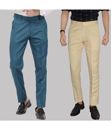 Kundan - Multicolor Cotton Blend Regular - Fit Men's Formal Pants ( Pack of 2 )