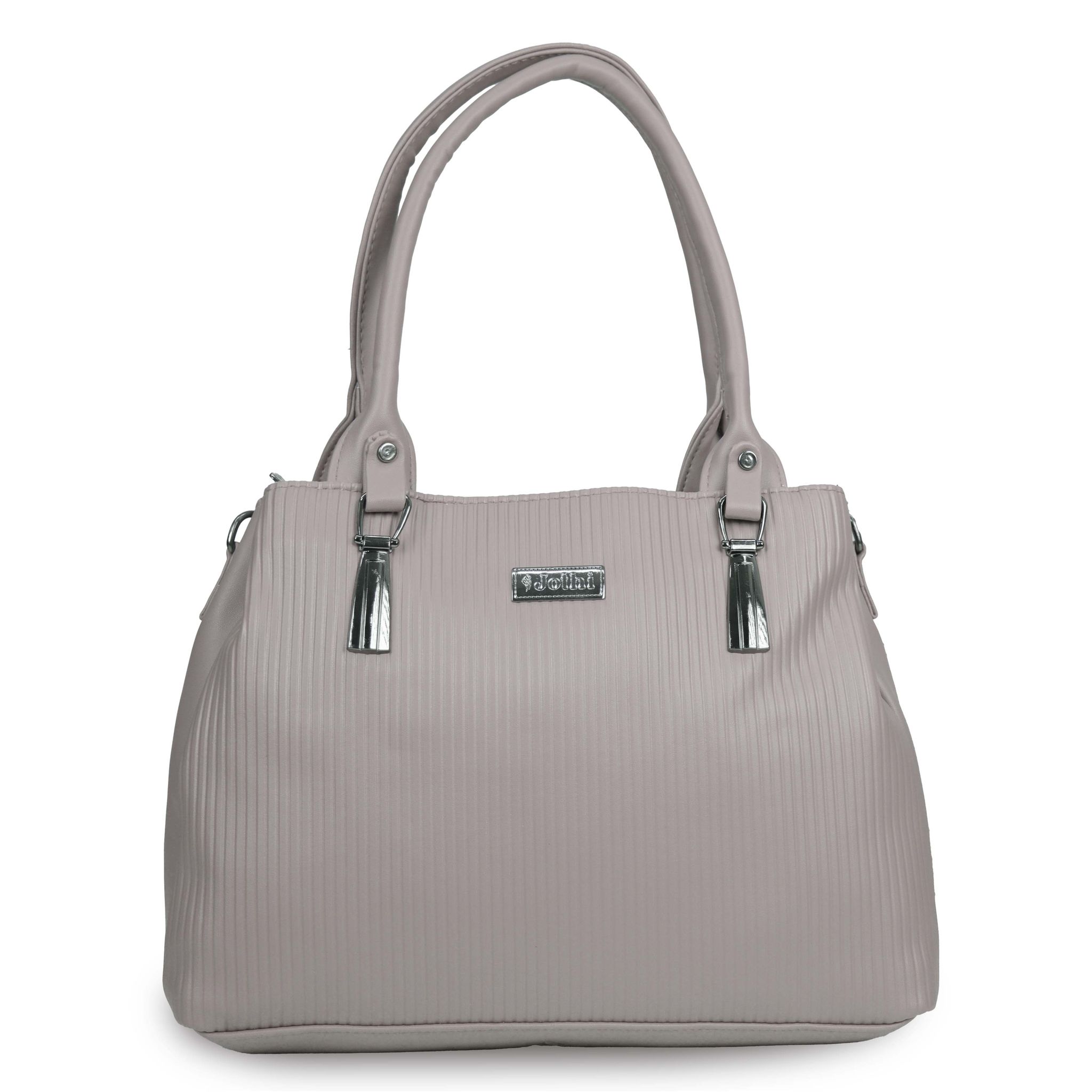 Jothi Rinka Premium Womens Handbag | Quilted Panel Synthetic Leather Tote | 3-Compartment Spacious Design | Water-Resistant | Soft Base | Light Grey