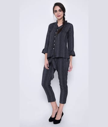 GOD BLESS Women Striped Top With Trousers Co-Ord Set ( Black )