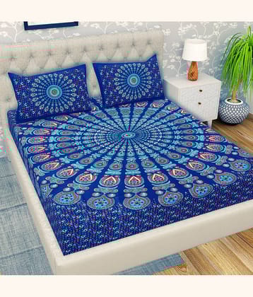 Cosito Cotton 1 Double Bedsheet with 2 Pillow Covers ( Blue )