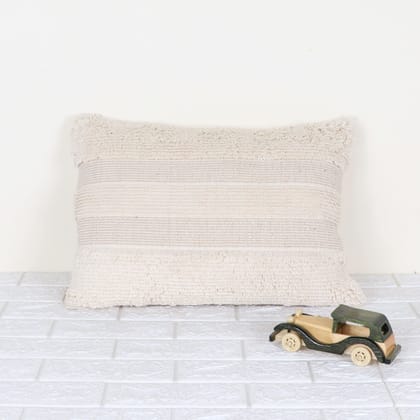 Indihomecraft Handicraft Cotton Cushion Cover | Hand Stitched Embroidery | Decorative Art Boho Pillow | Handmade Beige Woven Embroidery Pillow Cover | Rectangle Shape 14X20 Inches Cushion Cover