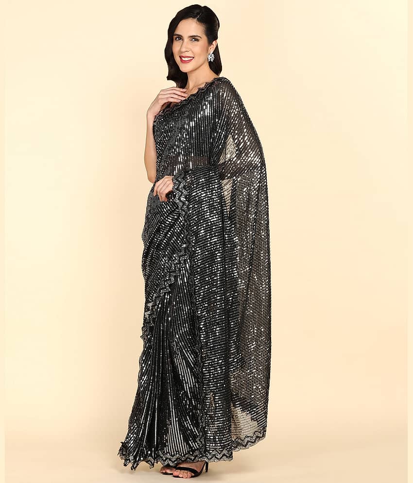 JULEE Banarasi Silk Embellished Saree With Unstitched Blouse Piece ( Black )