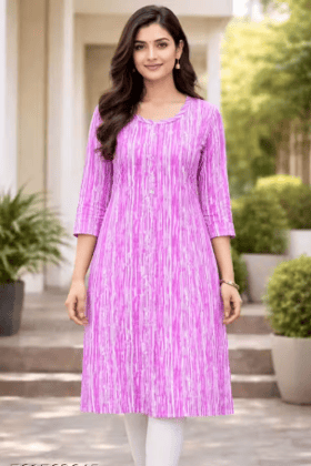 Women Stylish Pink Printed Cotton Kurti | Casual Daily Wear Straight Kurta for Girls | Trendy Office & Festive Kurti