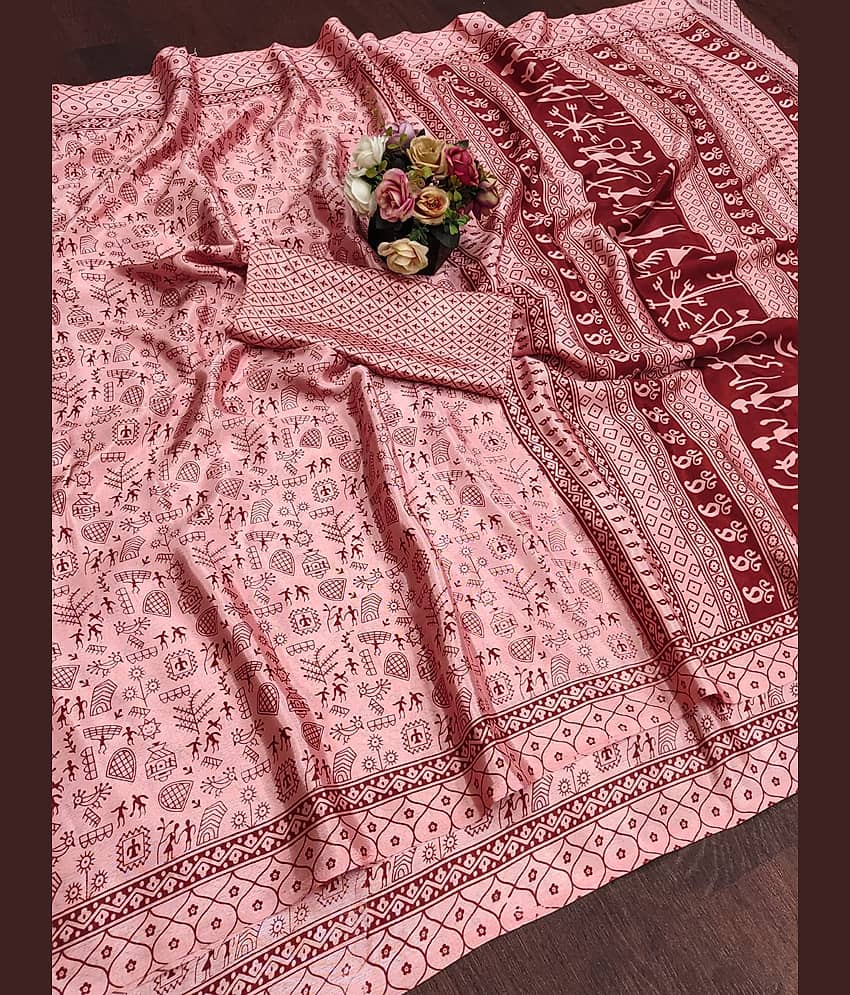 JIHANA FAB Chiffon Printed Bandhani Sarees With Unstitched Blouse Piece ( Multicolor 2 )