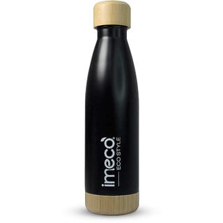 IMECO ECO STYLE Stainless Steel Water Bottle with Bamboo Base, 500 ml (Black)  BPA Free, Leak Proof, Travel Friendly