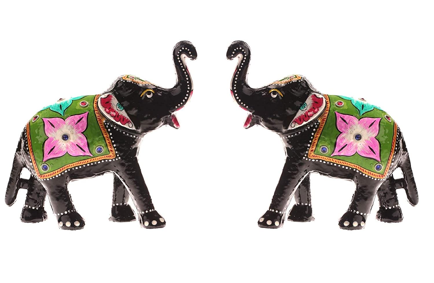 DreamKraft Paper Mache Elephant Showpiece Idol, Standard, Green, 2 Piece