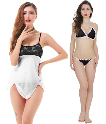 Finian Net Baby Doll Dresses With Panty - Multi Color