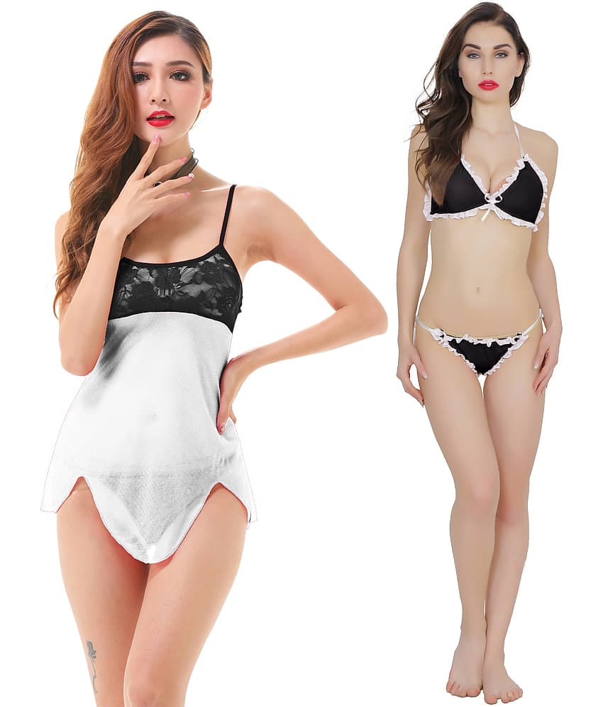 Finian Net Baby Doll Dresses With Panty - Multi Color