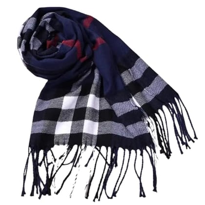 VOICI France Mens & Women's checkered Casual Soft and Warm Woolen Muffler for winter blue big size - Blue