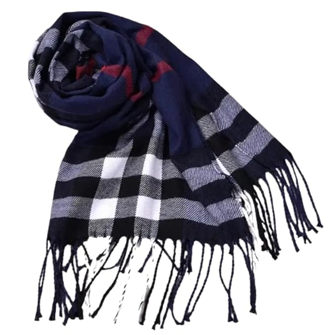 VOICI France Mens & Women's checkered Casual Soft and Warm Woolen Muffler for winter blue big size - Blue