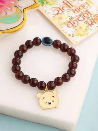 NVR Kids Cartoon Design Brown Artificial Beads Thread Rakhi with Roli Chawal Chandan & Mishri-One Size / Brown