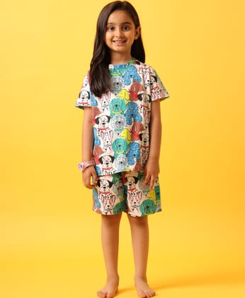 DOGS PRINT GIRLS SLEEPWEAR SHORT SET - WHITE-0-6 MONTHS / 2N / WHITE