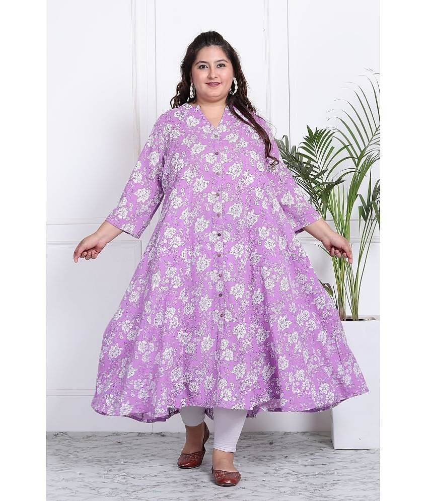 Swasti Cotton Blend Printed Front Slit Women's Kurti - Purple ( Pack of 1 )