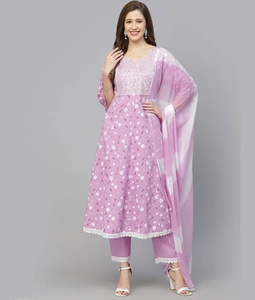 Stylum Cotton Printed Kurti With Pants Women's Stitched Salwar Suit - Lavender ( Pack of 1 )