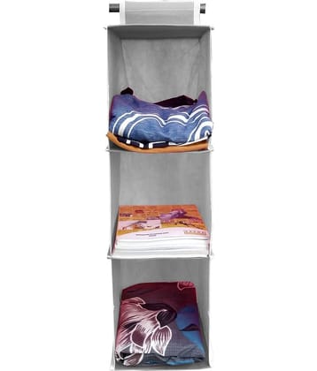Sh Nasima 3 Shelf Closet Cloth Organizer Wardrobe Organiser Hanging Organizer for Almirah Regular Organizer Grey Pack Of 1