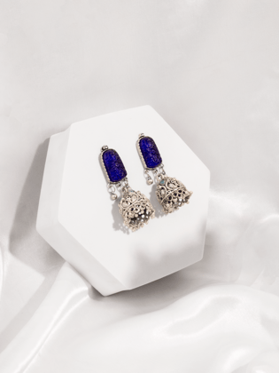 Stoned Jkumka Style Earrings-BLUE
