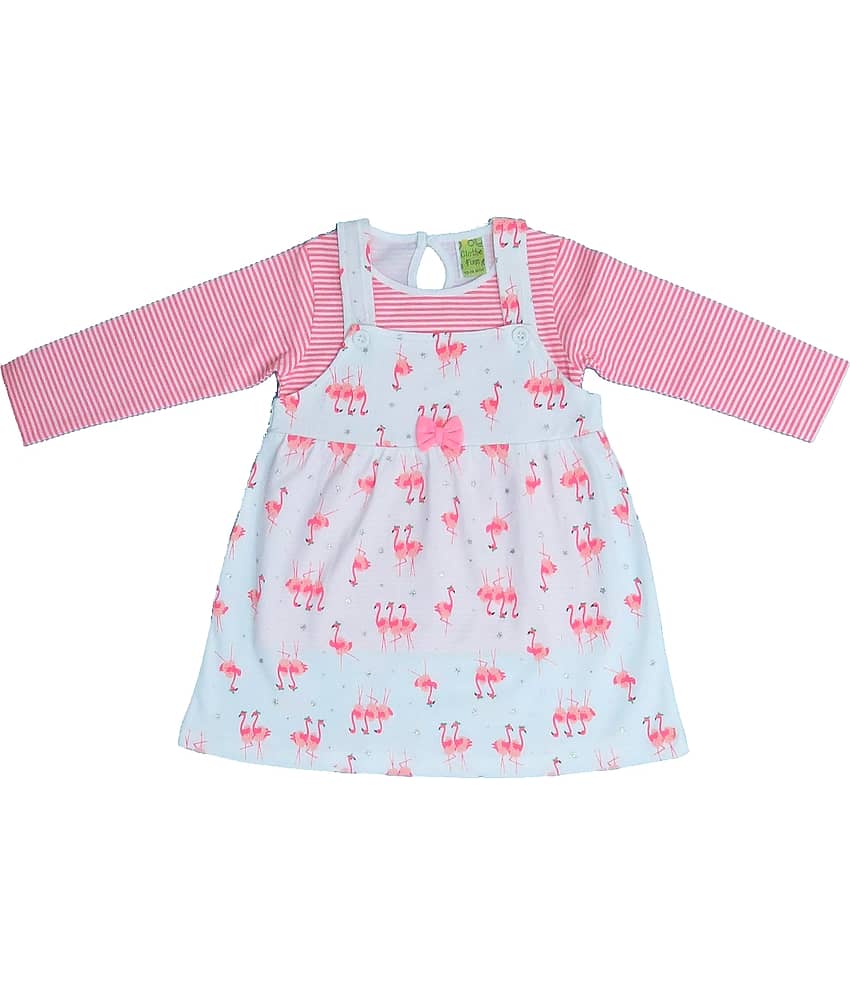 Clothe Funn Pack of 1 Baby Girls Cotton Dress ( White & Pink )