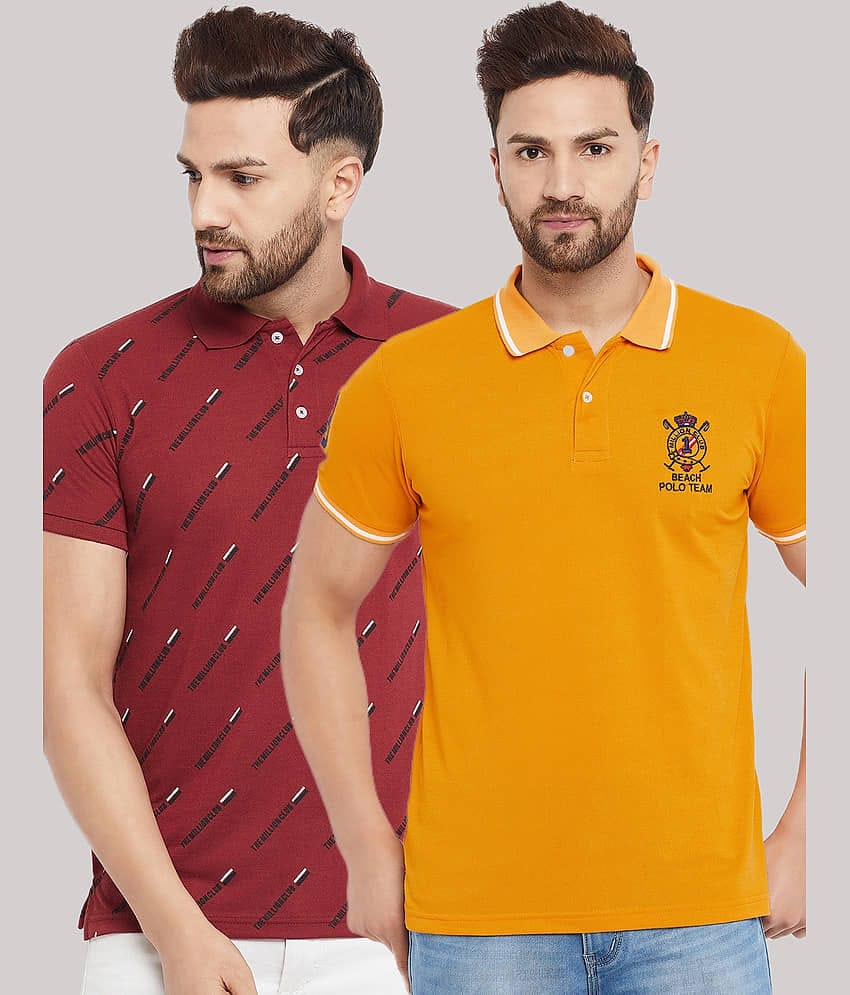 The Million Club Pack of 2 Cotton Blend Regular Fit Printed Half Sleeves Men's Polo T Shirt ( Yellow )