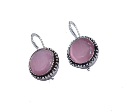 German Silver Oxidized AD White With Stone Color Full Fish Hook Stud Earrings German Silver Drops & Danglers of Woman & Girls. , BES-009-Per Pcs / Irregular / Light Pink