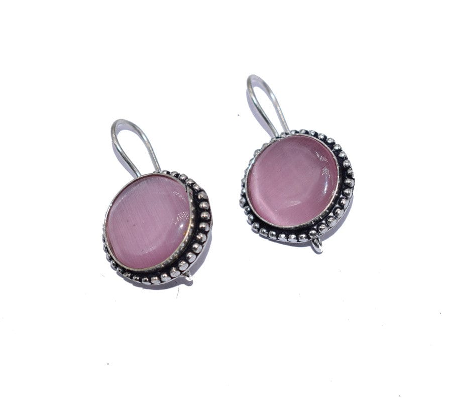 German Silver Oxidized AD White With Stone Color Full Fish Hook Stud Earrings German Silver Drops & Danglers of Woman & Girls. , BES-009-Per Pcs / Irregular / Light Pink