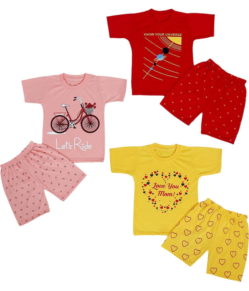 DIAMOND EXPORTER Pack of 3 Boys Satin T-Shirt & Shorts Set ( Multicolor )