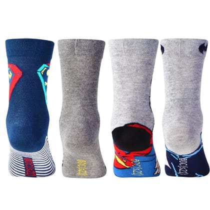 Superman Batman Crew Socks for Kids - Pack of 4 Assorted 3-5 Years