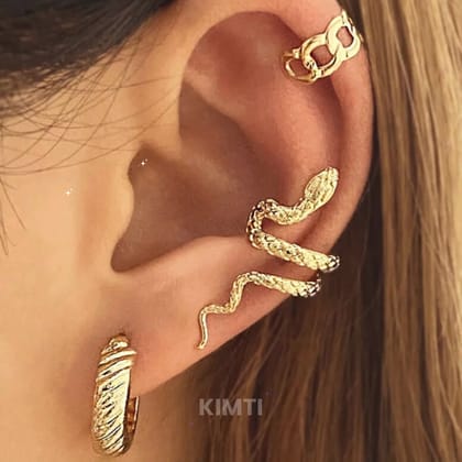Single Side Ear Cuff & Clip-On Snake Earring Stack (Set of 3)