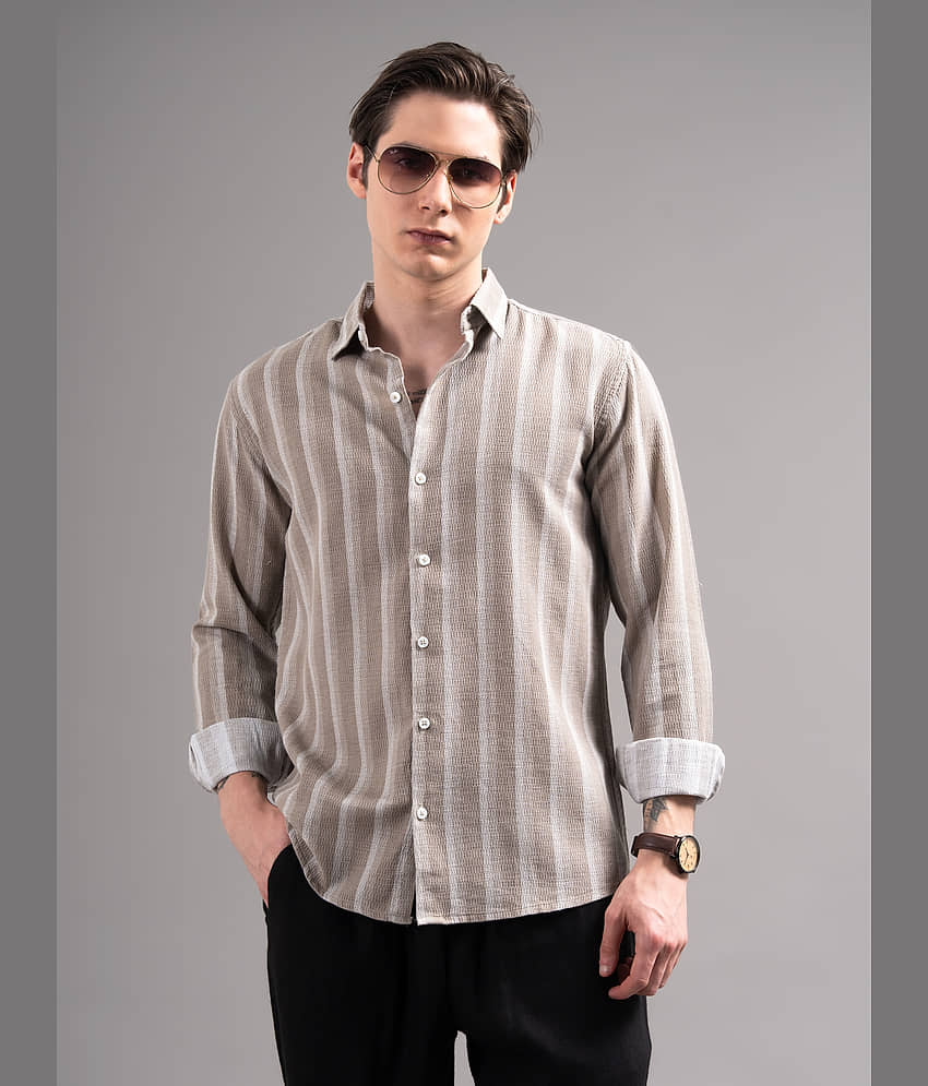 Paul Street Linen Regular Fit Striped Full Sleeves Men's Casual Shirt - Brown ( Pack of 1 )