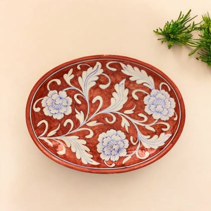 Blue Pottery Oval Plate - Maroon Blue Pottery Oval Plate - Maroon