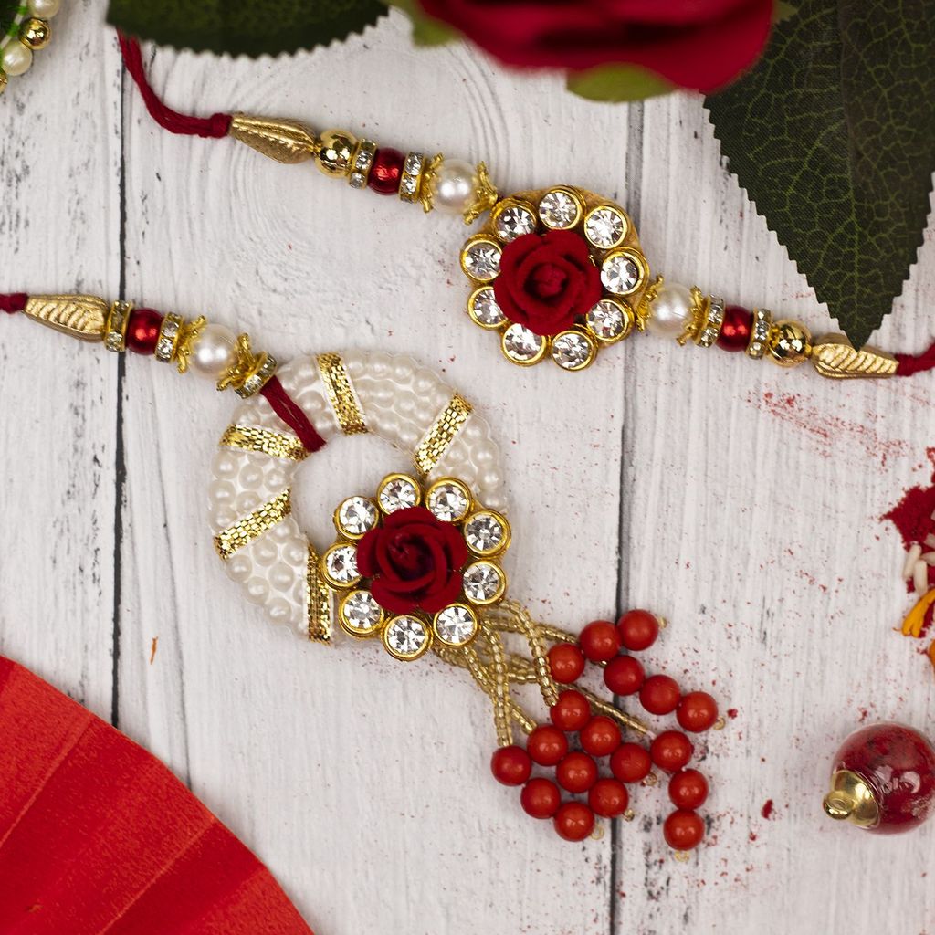 Craftlayout Lumba Pearl Rakhi For Brother and Bhabhi, Gift Hamper