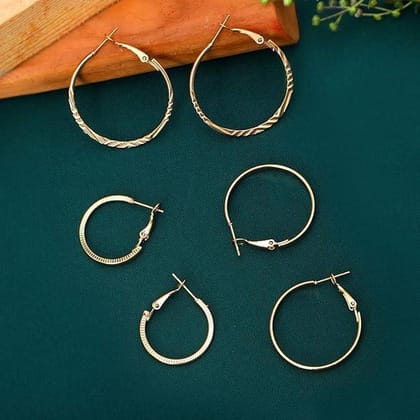Set of 3 Gold-Plated Circular Hoop Earrings