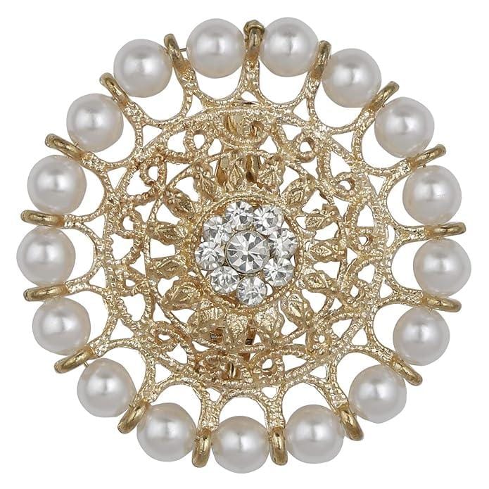 Gold-Plated Ethnic Rhinestones Studded Saree Pin