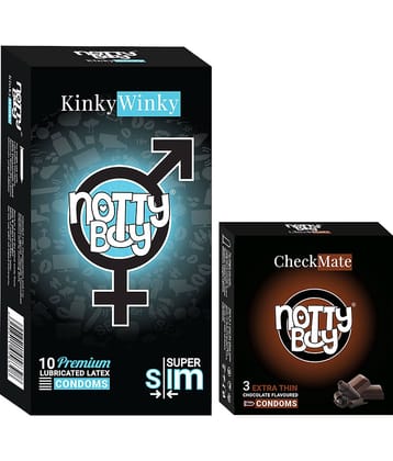 NottyBoy Super Slim Extra Thin and Chocolate Flavour Condoms - (Set of 2, 13 Pieces)