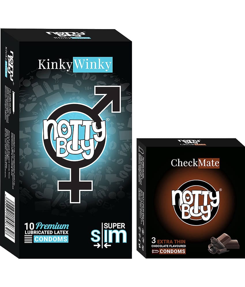 NottyBoy Super Slim Extra Thin and Chocolate Flavour Condoms - (Set of 2, 13 Pieces)