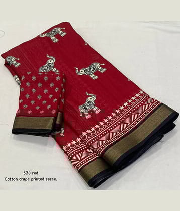 Bhuwal Fashion Cotton Printed Chanderi saree With Unstitched Blouse Piece ( Black )