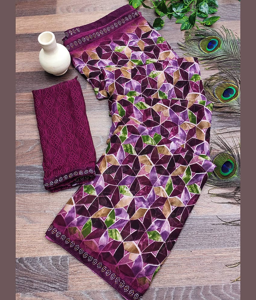 Kashvi Sarees Georgette Embellished Chanderi saree With Unstitched Blouse Piece ( Pink )